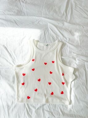 Altar’d State Ivory Ribbed Heart Print Tank Top XS